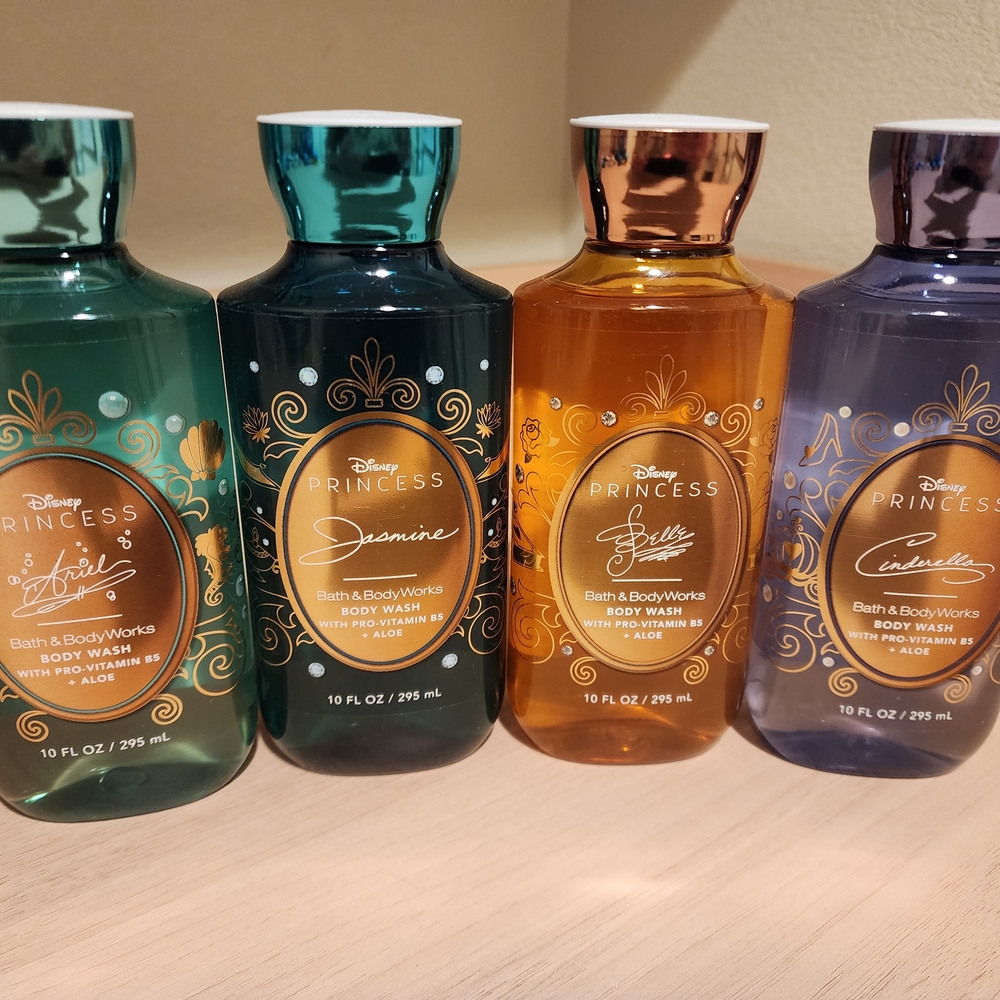Four Bath & Body Works Disney Princess Body Wash Ariel Jasmine Belle Cinderella